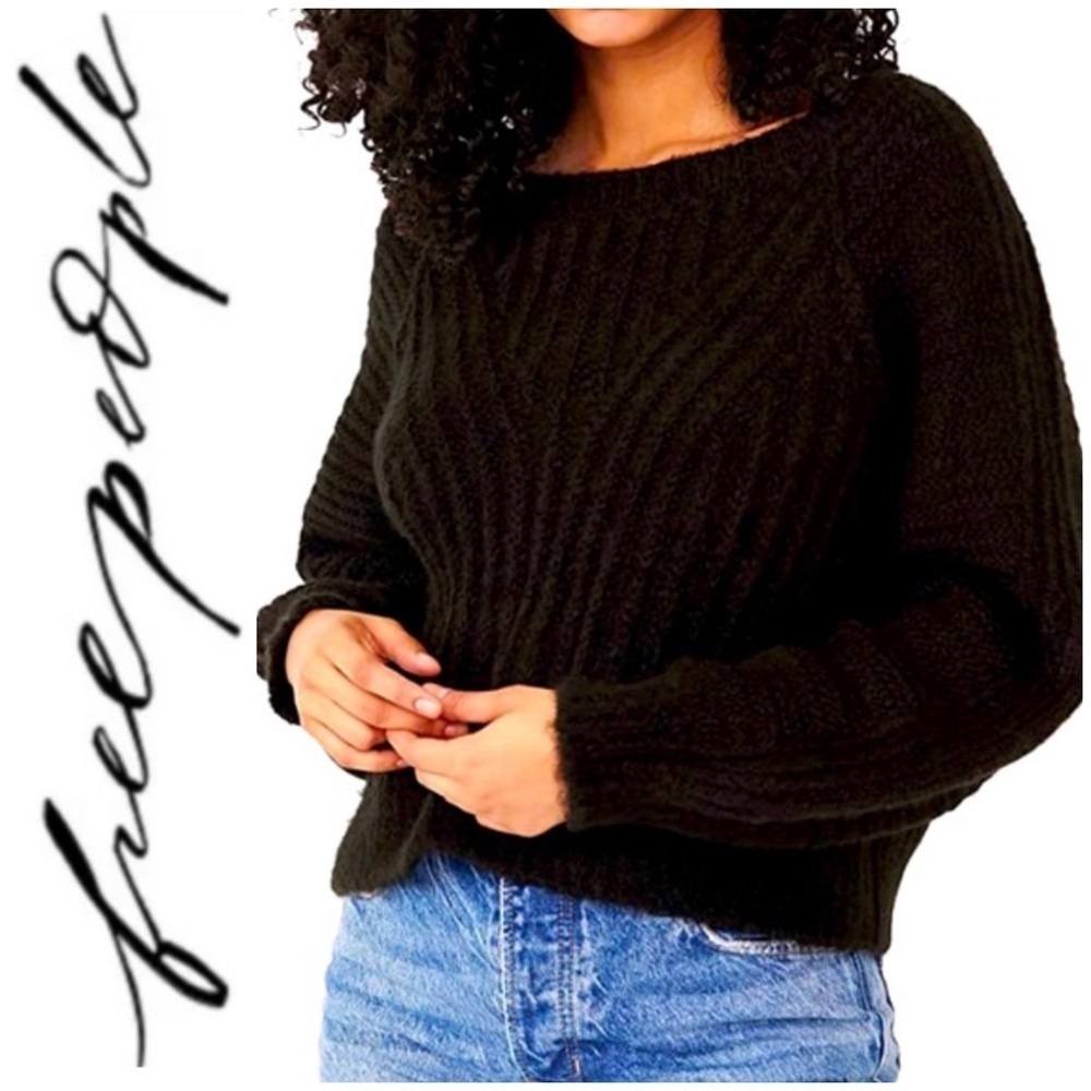 FREE PEOPLE Carter Chunky Knit Comfortable Pullover Sweater in Black NWT
